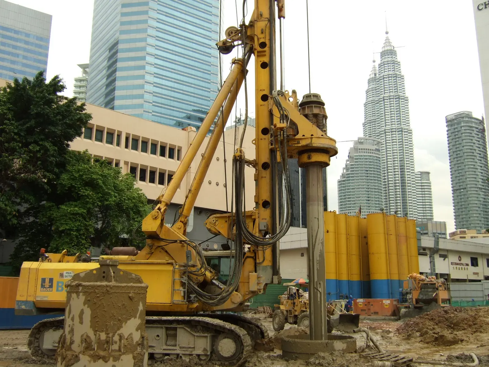 Drilling rig at a city building site